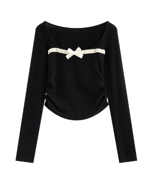 Mejoul（メジュール）の「ベロアリボンラウンドネック サイドギャザータイトピチニット（ニット/セーター・レディース・レッド/ホワイト/ブラック・M/L/F）」の5枚目の写真