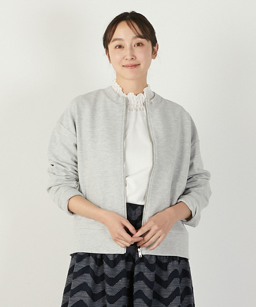 MELROSE claire（メルローズ クレール）の「【リップルジップアップカットブルゾン】（ブルゾン・レディース・ネイビー/アイボリー/杢グレー・FREE）」の2枚目の写真