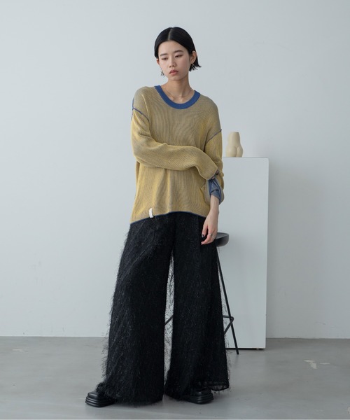 VACANCY（ヴァカンシー）の「フリンジレイヤードワイドパンツ（スラックス・レディース・ブラック/アイボリー・SMALL/MEDIUM/LARGE）」の14枚目の写真