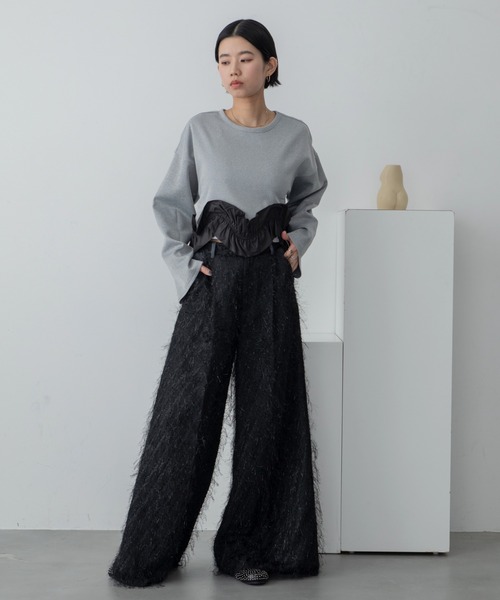 VACANCY（ヴァカンシー）の「フリンジレイヤードワイドパンツ（スラックス・レディース・ブラック/アイボリー・SMALL/MEDIUM/LARGE）」の20枚目の写真