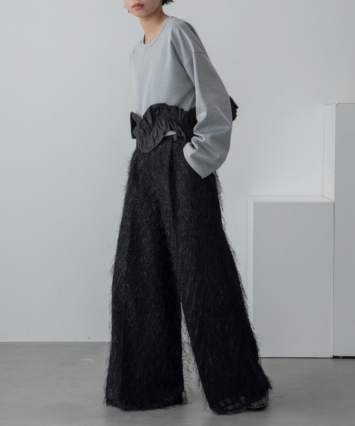 VACANCY（ヴァカンシー）の「フリンジレイヤードワイドパンツ（スラックス・レディース・ブラック/アイボリー・SMALL/MEDIUM/LARGE）」の19枚目の写真