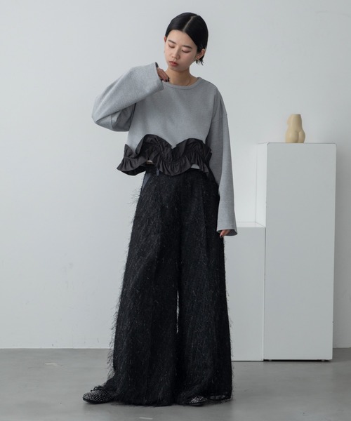 VACANCY（ヴァカンシー）の「フリンジレイヤードワイドパンツ（スラックス・レディース・ブラック/アイボリー・SMALL/MEDIUM/LARGE）」の18枚目の写真