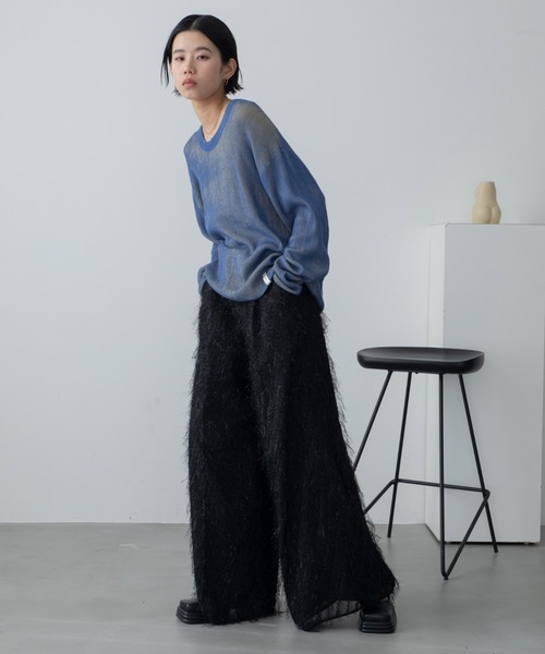 VACANCY（ヴァカンシー）の「フリンジレイヤードワイドパンツ（スラックス・レディース・ブラック/アイボリー・SMALL/MEDIUM/LARGE）」の15枚目の写真