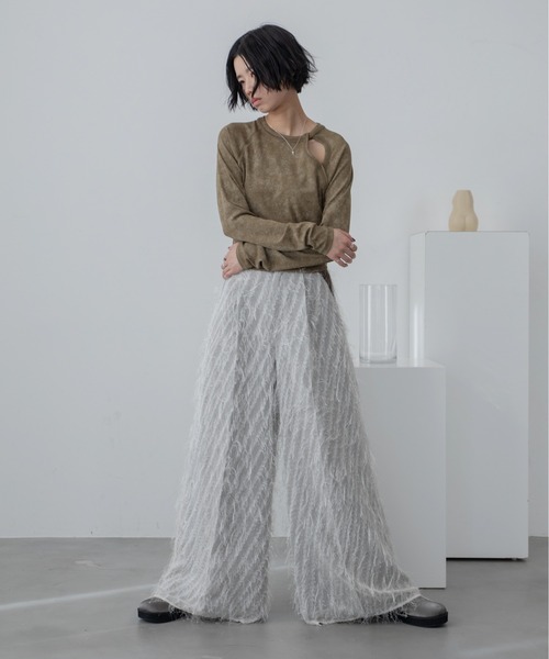 VACANCY（ヴァカンシー）の「フリンジレイヤードワイドパンツ（スラックス・レディース・ブラック/アイボリー・SMALL/MEDIUM/LARGE）」の5枚目の写真