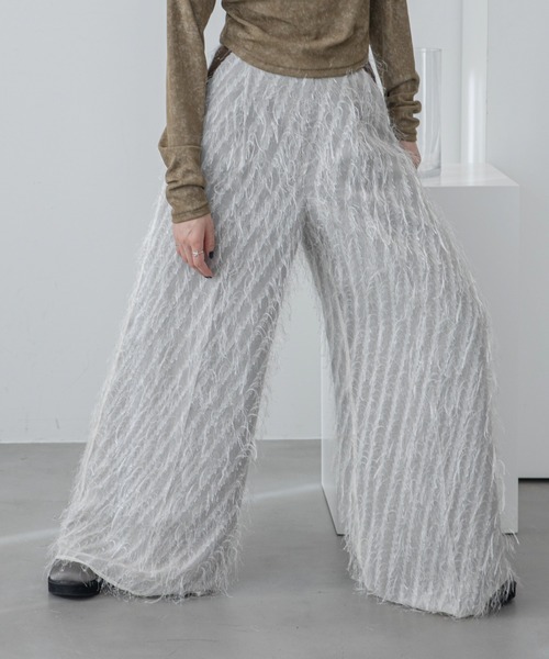 VACANCY（ヴァカンシー）の「フリンジレイヤードワイドパンツ（スラックス・レディース・ブラック/アイボリー・SMALL/MEDIUM/LARGE）」の12枚目の写真