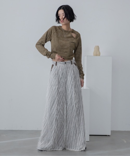 VACANCY（ヴァカンシー）の「フリンジレイヤードワイドパンツ（スラックス・レディース・ブラック/アイボリー・SMALL/MEDIUM/LARGE）」の4枚目の写真
