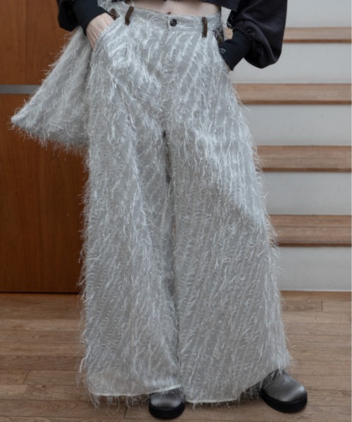cotton voile fringe pants フリンジパンツcrinkle フリンジレイヤードワイドパンツ（スラックス）｜VACANCY