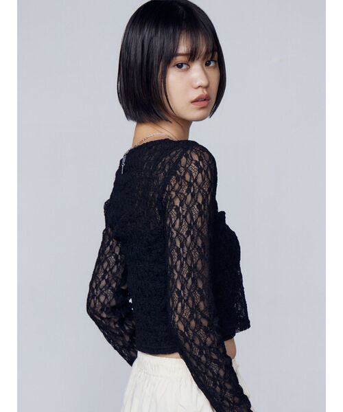 EMODA（エモダ）の「レースハングカットトップ（Tシャツ/カットソー・レディース・ホワイト/ブラック/ネイビー・FREE）」の5枚目の写真