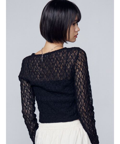 EMODA（エモダ）の「レースハングカットトップ（Tシャツ/カットソー・レディース・ホワイト/ブラック/ネイビー・FREE）」の6枚目の写真