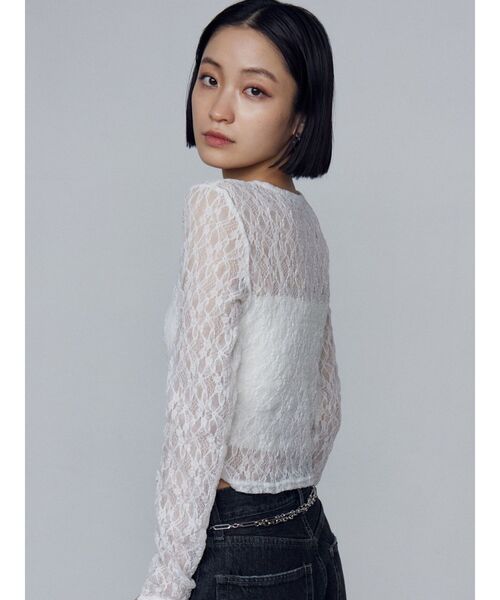 EMODA（エモダ）の「レースハングカットトップ（Tシャツ/カットソー・レディース・ホワイト/ブラック/ネイビー・FREE）」の12枚目の写真