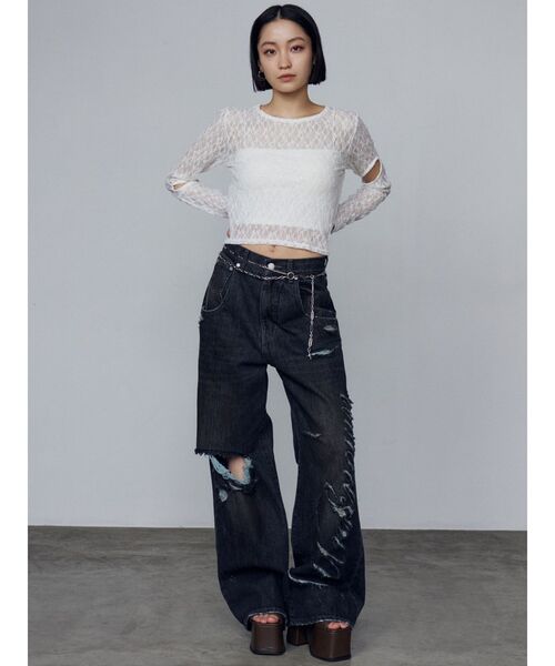 EMODA（エモダ）の「レースハングカットトップ（Tシャツ/カットソー・レディース・ホワイト/ブラック/ネイビー・FREE）」の13枚目の写真