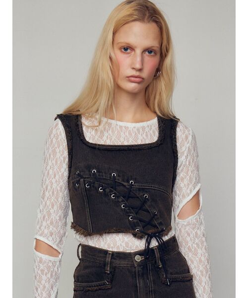 EMODA（エモダ）の「レースハングカットトップ（Tシャツ/カットソー・レディース・ホワイト/ブラック/ネイビー・FREE）」の16枚目の写真