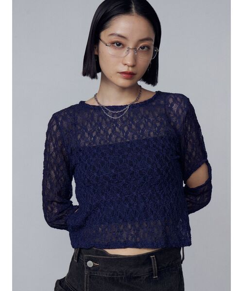 EMODA（エモダ）の「レースハングカットトップ（Tシャツ/カットソー・レディース・ホワイト/ブラック/ネイビー・FREE）」の22枚目の写真