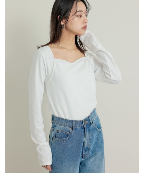 Re:EDIT（リエディ）の「スムースリブハートネックロングＴシャツ（Tシャツ/カットソー・レディース・ブラック/アイボリー/グレー・LARGE/MEDIUM）」の2枚目の写真