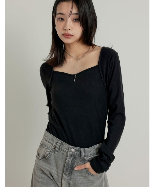 セール】スムースリブハートネックロングTシャツ（Tシャツ