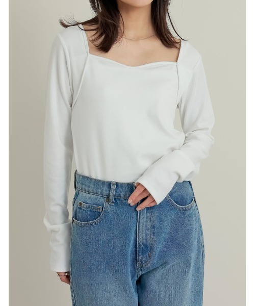 Re:EDIT（リエディ）の「スムースリブハートネックロングＴシャツ（Tシャツ/カットソー・レディース・ブラック/アイボリー/グレー・LARGE/MEDIUM）」の14枚目の写真