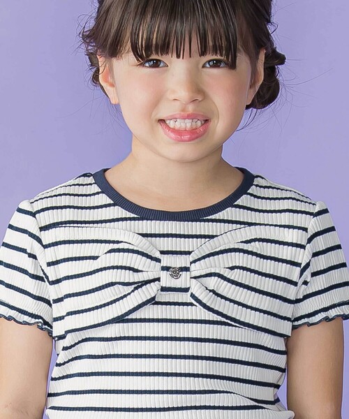 BeBe Petits Pois Vert（ベベプチポワヴェール）の「リブボーダーリボンポイントTシャツ(95~150cm)（Tシャツ/カットソー・キッズ・レッド系その他/ブルー系その他2・120cm/130cm/140cm/110cm）」の4枚目の写真