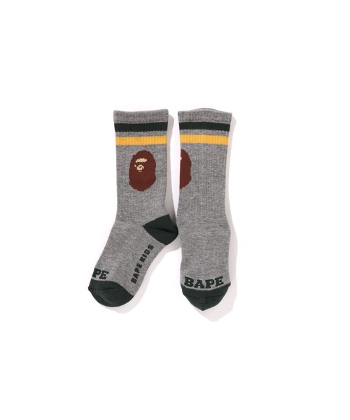 A BATHING APE(アベイシングエイプ)の「APE HEAD RIB SOCKS(ソックス/靴下・キッズ・ベージュ/グレー・SMALL/MEDIUM/LARGE)」の1枚目の写真