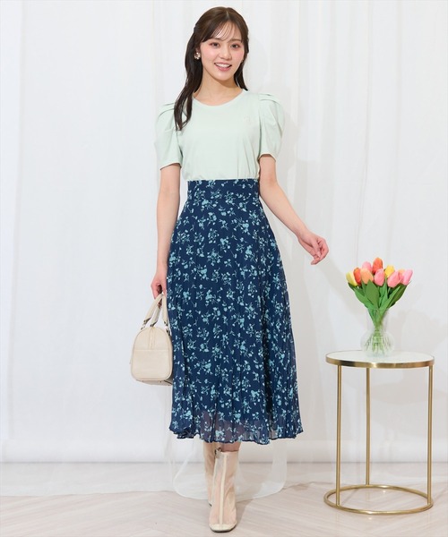 極美品✨定価約4万 ルルウィルビー ボーダーフラワーランダム消しプリーツスカート セール】【LOULOU WILLOUGHBY】ボーダーフラワーワンピース