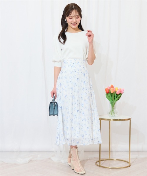極美品✨定価約4万 ルルウィルビー ボーダーフラワーランダム消しプリーツスカート セール】【LOULOU WILLOUGHBY】ボーダーフラワーワンピース