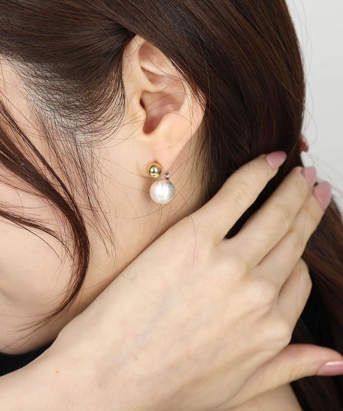 AMERI ニッケルフリーメタルパールボリュームピアス　新品未使用 セール】【金属アレルギー対応】 メタルボール バックキャッチピアス