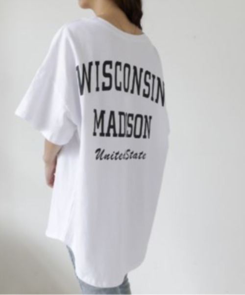 LETee(レティー)の「バックプリントロゴTシャツ(Tシャツ/カットソー・レディース・カーキ/ブラウン/グレー/ブラック/ホワイト・FREE)」の1枚目の写真