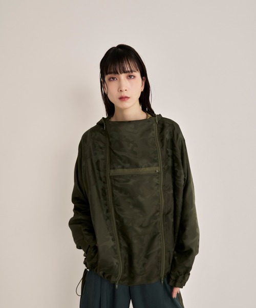 新品　エイミーロウ　バンダナカスタムジャケット　カーキ セール】【Nora Lily】Shadow Camouflage Pattern Blouson（ナイロン