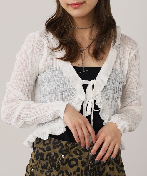 ROOPTOKYO（ループトウキョウ）の「薄手ニットカーディガン フリルボレロ（カーディガン/ボレロ・レディース・ブラック/ホワイト/パープル/ベージュ/イエロー/サックスブルー/ピンク・FREE）」の2枚目の写真