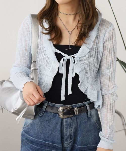 ROOPTOKYO（ループトウキョウ）の「薄手ニットカーディガン フリルボレロ（カーディガン/ボレロ・レディース・ブラック/ホワイト/パープル/ベージュ/イエロー/サックスブルー/ピンク・FREE）」の5枚目の写真