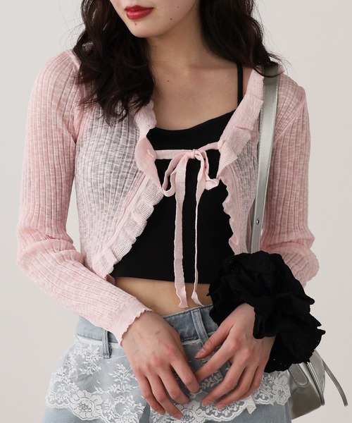 ROOPTOKYO（ループトウキョウ）の「薄手ニットカーディガン フリルボレロ（カーディガン/ボレロ・レディース・ブラック/ホワイト/パープル/ベージュ/イエロー/サックスブルー/ピンク・FREE）」の7枚目の写真