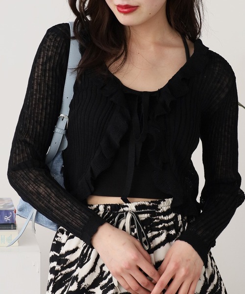 ROOPTOKYO（ループトウキョウ）の「薄手ニットカーディガン フリルボレロ（カーディガン/ボレロ・レディース・ブラック/ホワイト/パープル/ベージュ/イエロー/サックスブルー/ピンク・FREE）」の3枚目の写真