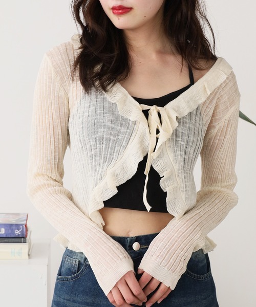 ROOPTOKYO（ループトウキョウ）の「薄手ニットカーディガン フリルボレロ（カーディガン/ボレロ・レディース・ブラック/ホワイト/パープル/ベージュ/イエロー/サックスブルー/ピンク・FREE）」の15枚目の写真