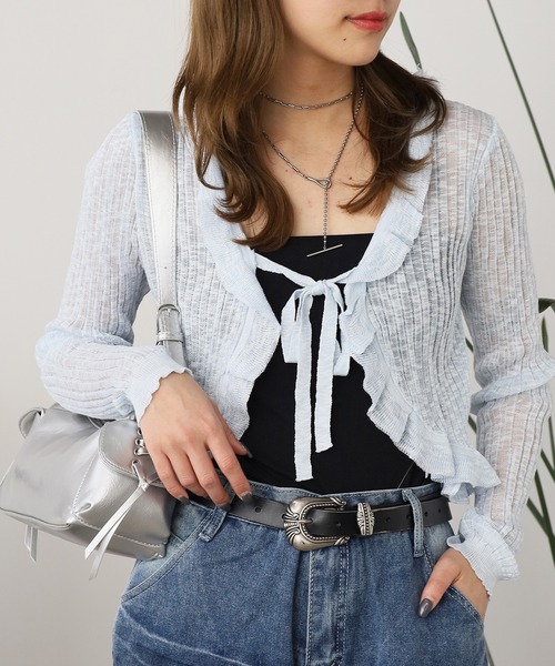 ROOPTOKYO（ループトウキョウ）の「薄手ニットカーディガン フリルボレロ（カーディガン/ボレロ・レディース・ブラック/ホワイト/パープル/ベージュ/イエロー/サックスブルー/ピンク・FREE）」の19枚目の写真