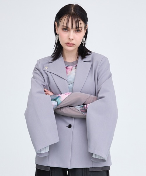 casane(カサネ)の「CASANE(カサネ)別注スリーブファスナージャケット(テーラードジャケット・レディース・ブラック/グレー・F)」の19枚目の写真