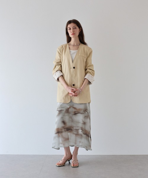 セール】レース切替ノーカラーレザージャケット（ノーカラージャケット