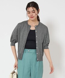 未使用 グリーンレーベルリラクシング レース ショート ニット カーディガン 黒 1_OF MINE＞クルーネック ニット カーディガン マシン