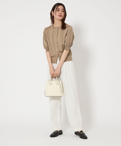 green label relaxing（グリーンレーベルリラクシング）の「ラメ フォルム ショートスリーブ ニット カーディガン（カーディガン/ボレロ・レディース・ベージュ/ライトグレー/グレー・FREE）」の6枚目の写真