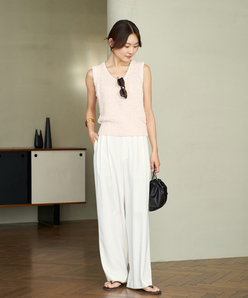 Plage ette Tuckパンツ 34 プラージュ Plage Georgette Tuck パンツ （ネイビー