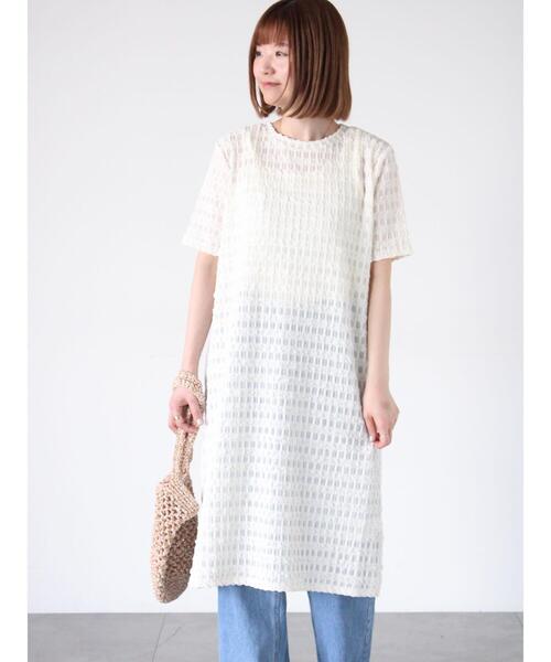 Lugnoncure（ルノンキュール）の「半袖ふくれカットワンピース（ワンピース・レディース・ブラック/オフホワイト・F）」の4枚目の写真