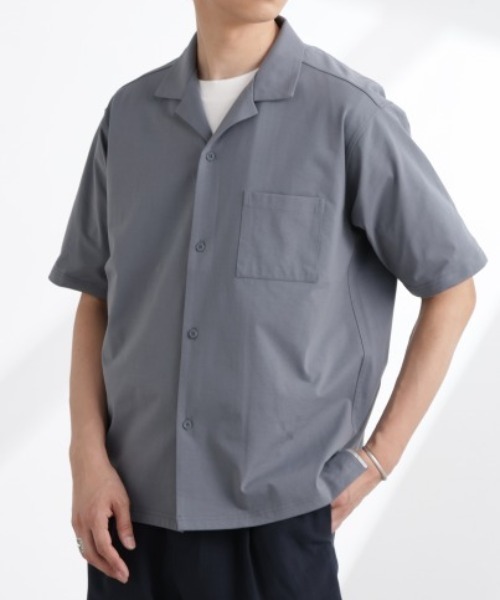 NANO universe（ナノユニバース）の「ドライジャージーオープンカラーシャツ 半袖(セットアップ可)（シャツ/ブラウス・メンズ・ブラック/ダークグリーン/ブルーグレー・M/XL/L）」の3枚目の写真