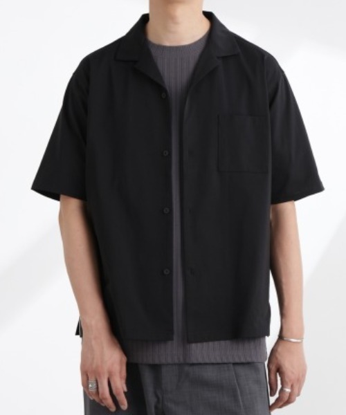 NANO universe（ナノユニバース）の「ドライジャージーオープンカラーシャツ 半袖(セットアップ可)（シャツ/ブラウス・メンズ・ブラック/ダークグリーン/ブルーグレー・M/XL/L）」の2枚目の写真