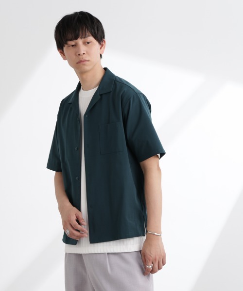 NANO universe（ナノユニバース）の「ドライジャージーオープンカラーシャツ 半袖(セットアップ可)（シャツ/ブラウス・メンズ・ブラック/ダークグリーン/ブルーグレー・M/XL/L）」の11枚目の写真