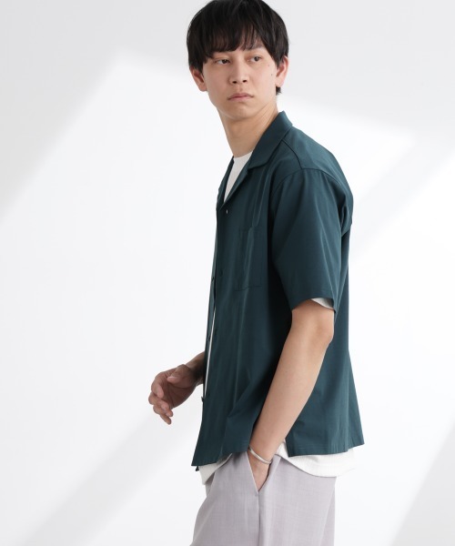 NANO universe（ナノユニバース）の「ドライジャージーオープンカラーシャツ 半袖(セットアップ可)（シャツ/ブラウス・メンズ・ブラック/ダークグリーン/ブルーグレー・M/XL/L）」の12枚目の写真