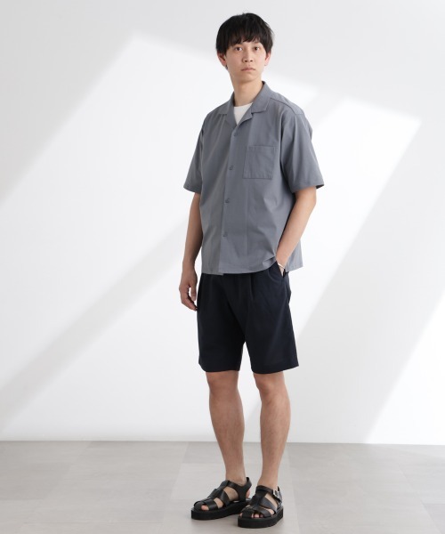 NANO universe（ナノユニバース）の「ドライジャージーオープンカラーシャツ 半袖(セットアップ可)（シャツ/ブラウス・メンズ・ブラック/ダークグリーン/ブルーグレー・M/XL/L）」の7枚目の写真