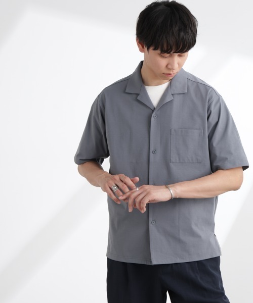 NANO universe（ナノユニバース）の「ドライジャージーオープンカラーシャツ 半袖(セットアップ可)（シャツ/ブラウス・メンズ・ブラック/ダークグリーン/ブルーグレー・M/XL/L）」の4枚目の写真