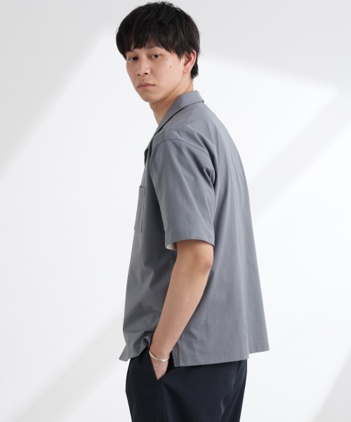 NANO universe（ナノユニバース）の「ドライジャージーオープンカラーシャツ 半袖(セットアップ可)（シャツ/ブラウス・メンズ・ブラック/ダークグリーン/ブルーグレー・M/XL/L）」の5枚目の写真