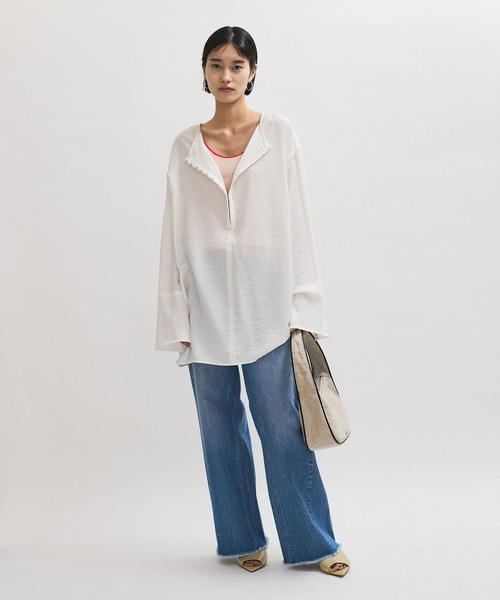 ADAM ET ROPE'(アダムエロペ)の「【定番人気】・【新色追加】2WAYリネンロンTEEブラウス(シャツ/ブラウス・レディース・ピンク系その他2/ダークブラウン/ホワイト・FREE)」の7枚目の写真