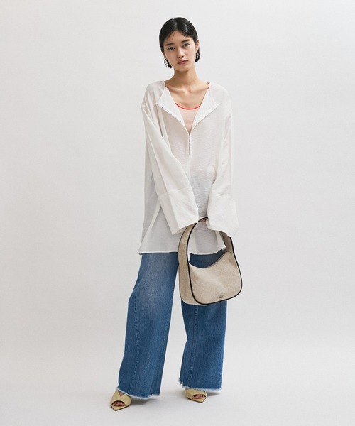 ADAM ET ROPE'(アダムエロペ)の「【定番人気】・【新色追加】2WAYリネンロンTEEブラウス(シャツ/ブラウス・レディース・ピンク系その他2/ダークブラウン/ホワイト・FREE)」の8枚目の写真