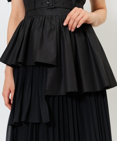 BCBG MAXAZRIA プリーツ ティアード チュール ブラック　ワンピース セール】アシメプリーツティアードワンピース（ワンピース