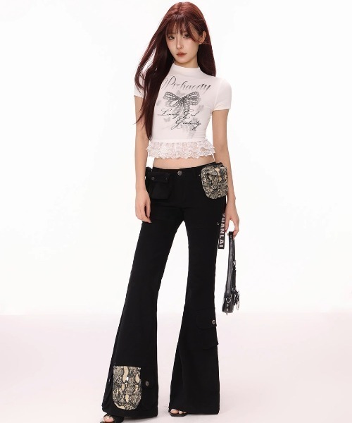 tシャツ A'GEM/9 × .kom 「.KOM/ドットケーオーエム」 バタフライプリントレイヤードフリルTEE/ レディース A'GEM/9 × .kom 『.KOM/ドットケーオーエム』 バタフライ